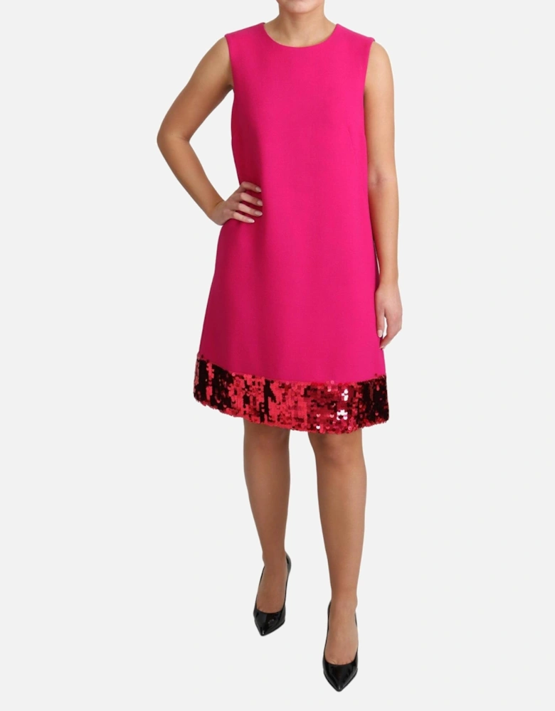 Sequin Embellished Shift Dress with Round Neckline Women - Pink