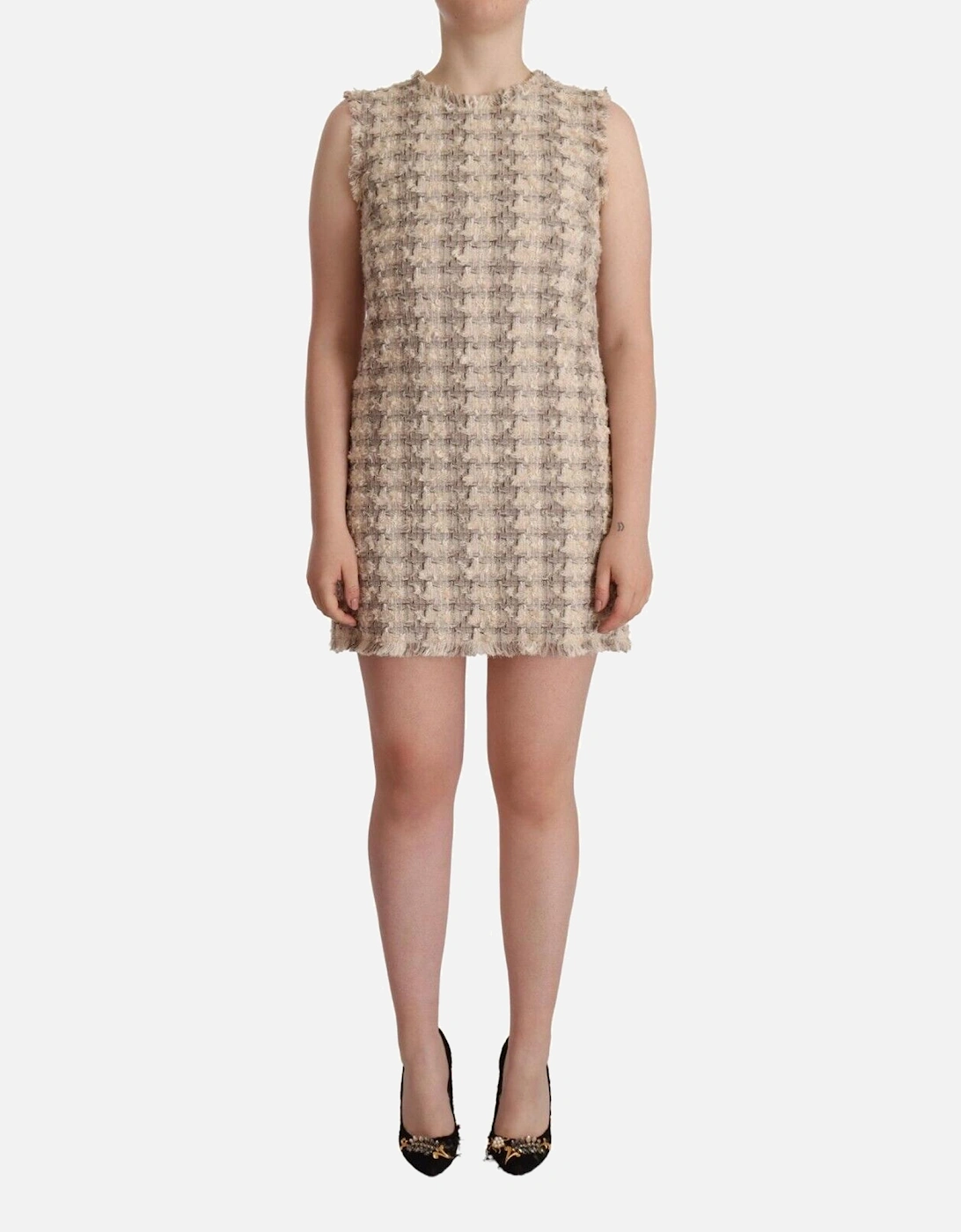 Tweed Mini Dress Sleeveless Shift Women - Beige Dresses, 5 of 4