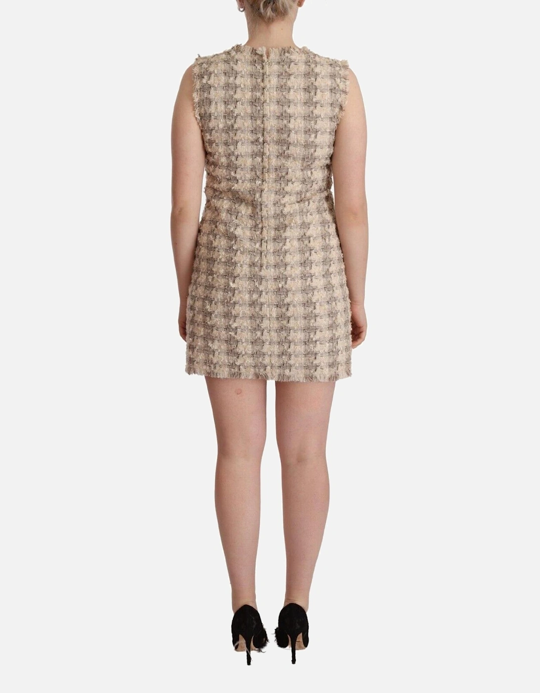Tweed Mini Dress Sleeveless Shift Women - Beige Dresses