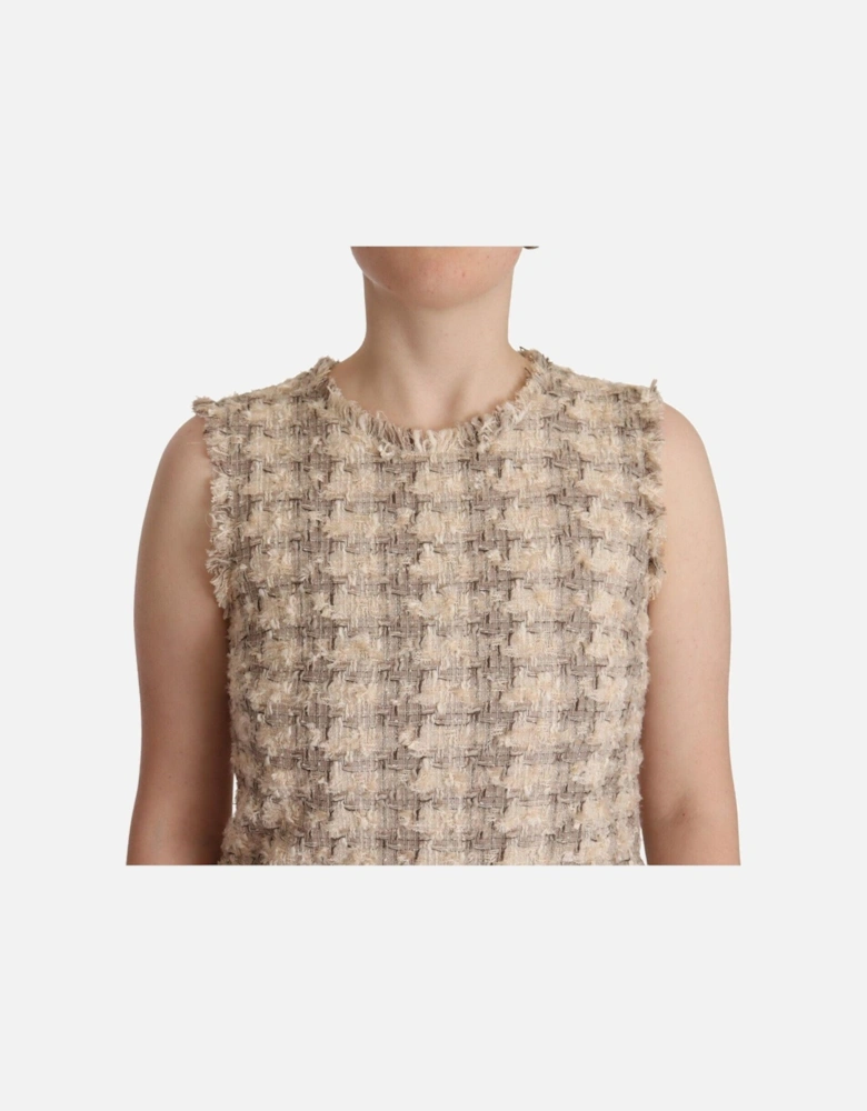 Tweed Mini Dress Sleeveless Shift Women - Beige Dresses