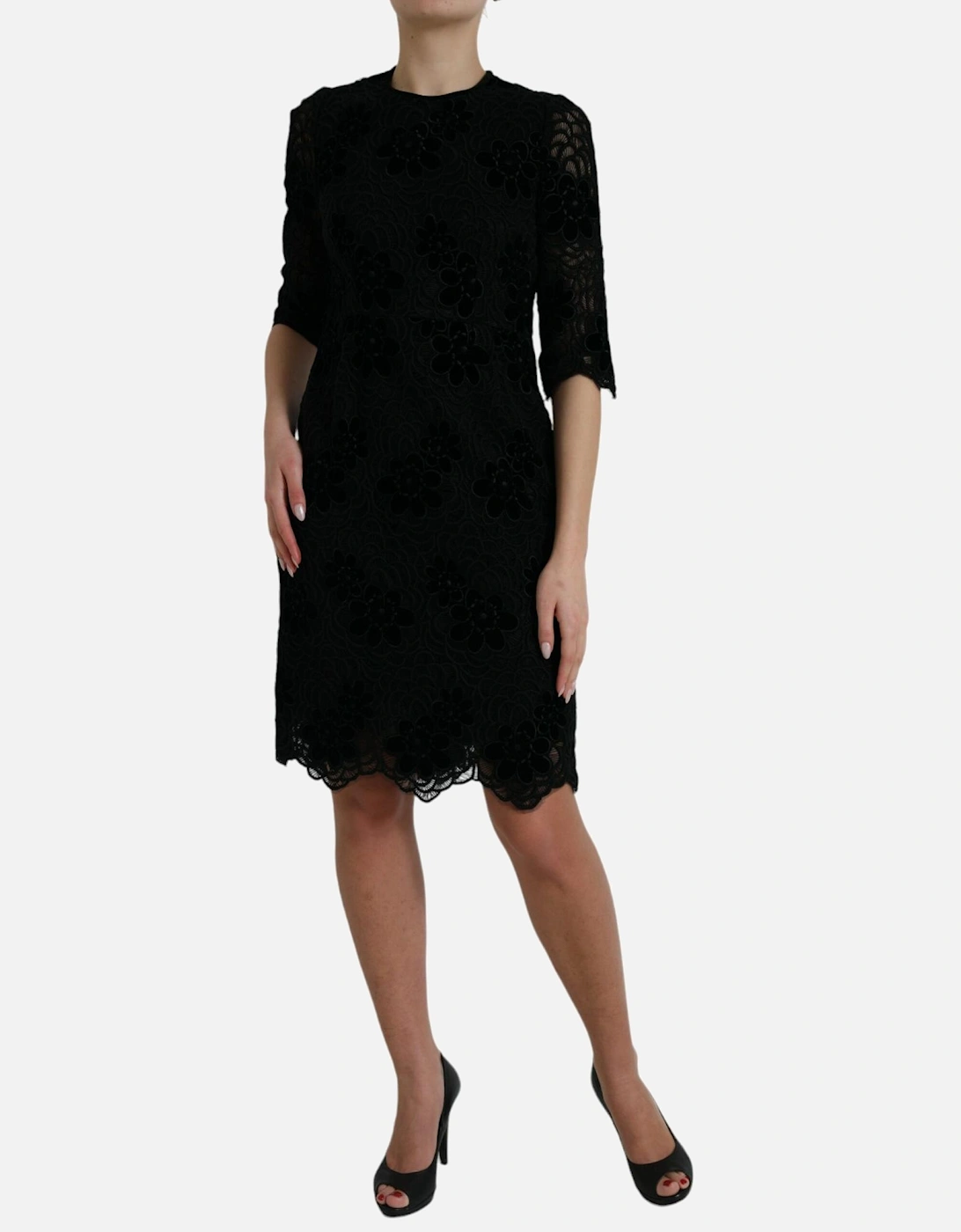 Floral Lace Bodycon Sheath Dress Women - Black Dresses