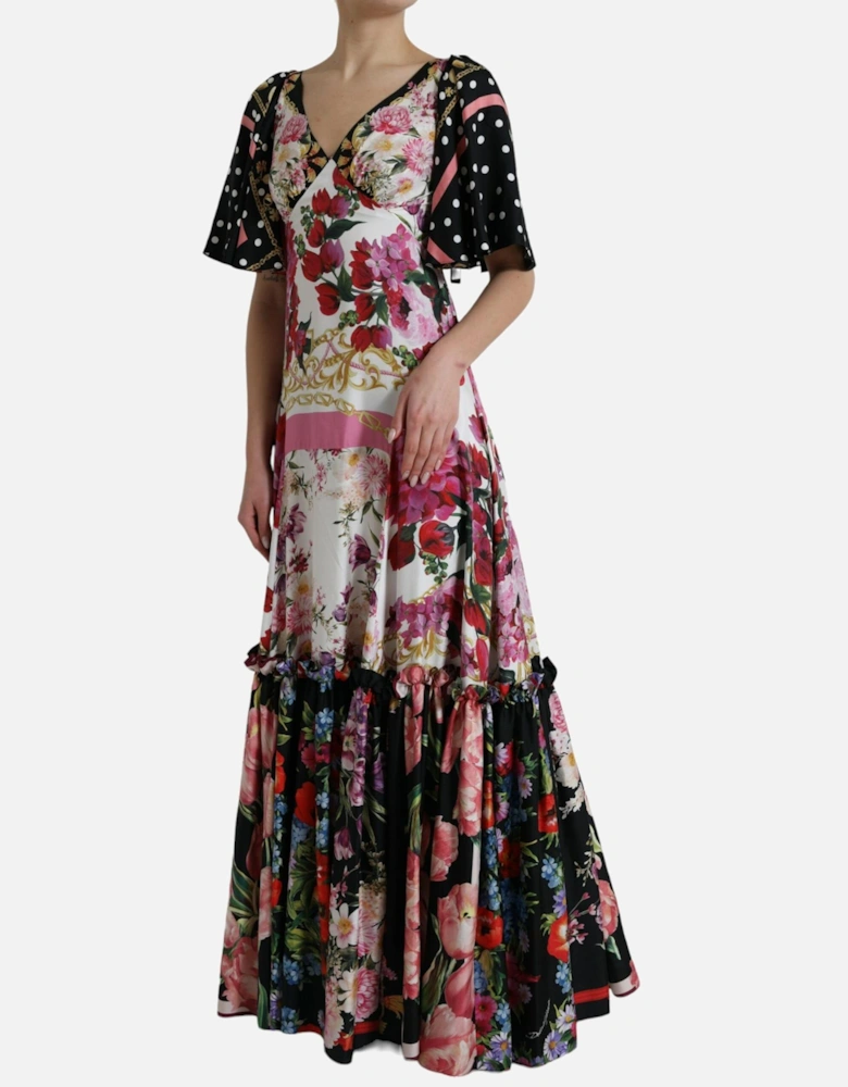 Floral Maxi Dress with Ruffle Trims and Logo Details Women -