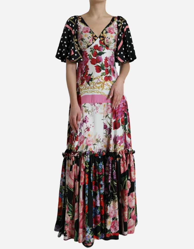 Floral Maxi Dress with Ruffle Trims and Logo Details Women -