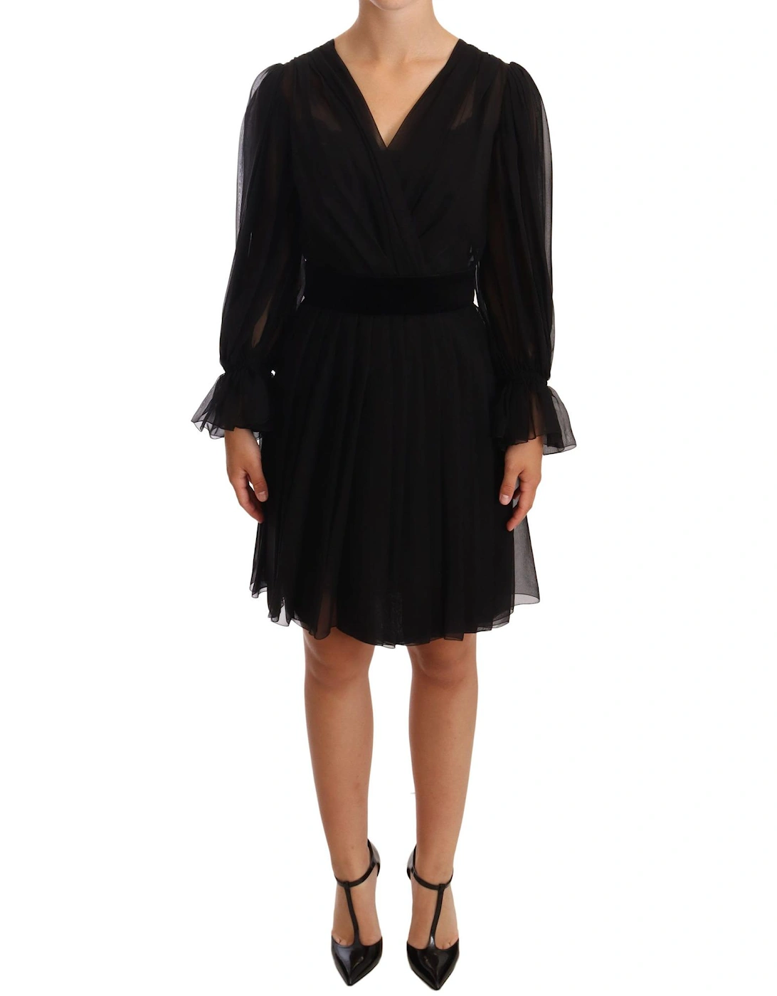 Dolce Gabbana Mini Dress VNeck Long Sleeves Women - Black Dresses, 5 of 4