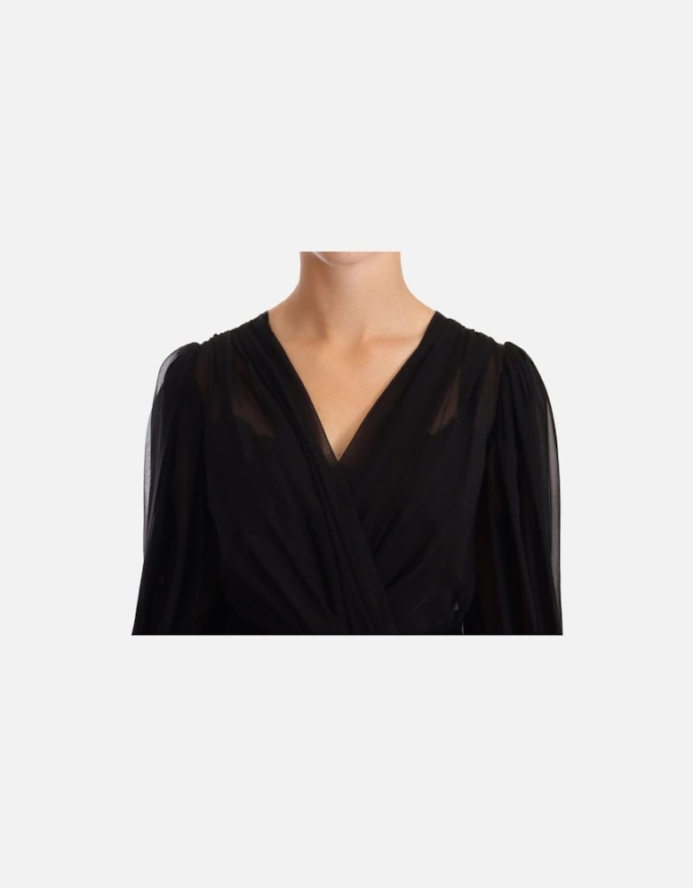 Dolce Gabbana Mini Dress VNeck Long Sleeves Women - Black Dresses