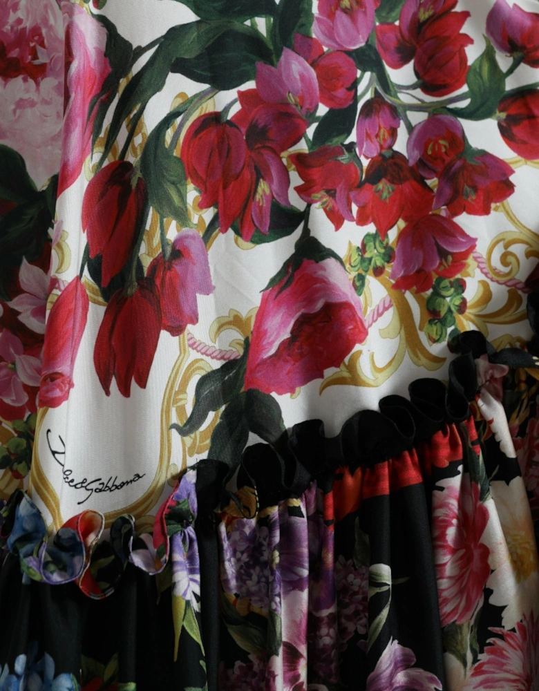 Floral Maxi Dress with Ruffle Trims and Logo Details Women -
