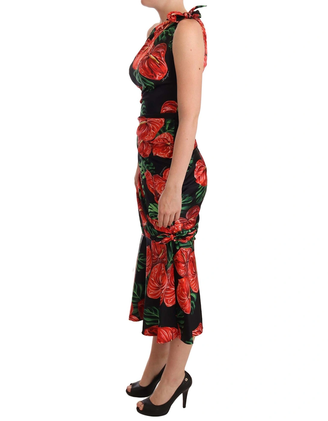 Floral OneShoulder Midi Dress Fit Flare Women - Black Dresses, 4 of 3
