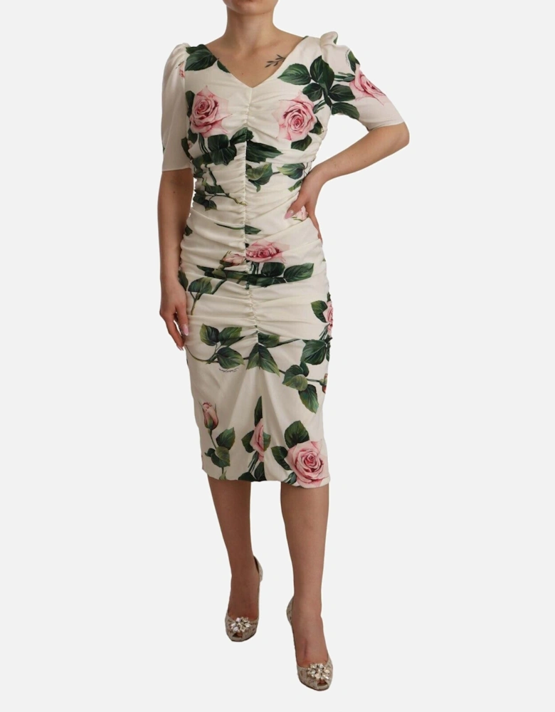 Dolce Gabbana Rose Print Midi Dress Women - White Dresses