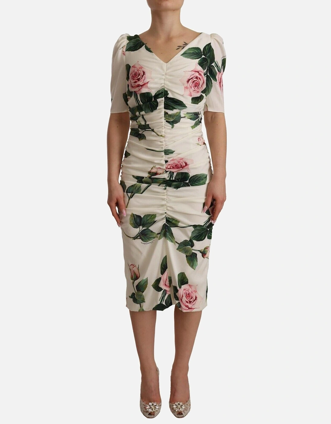 Dolce Gabbana Rose Print Midi Dress Women - White Dresses, 6 of 5