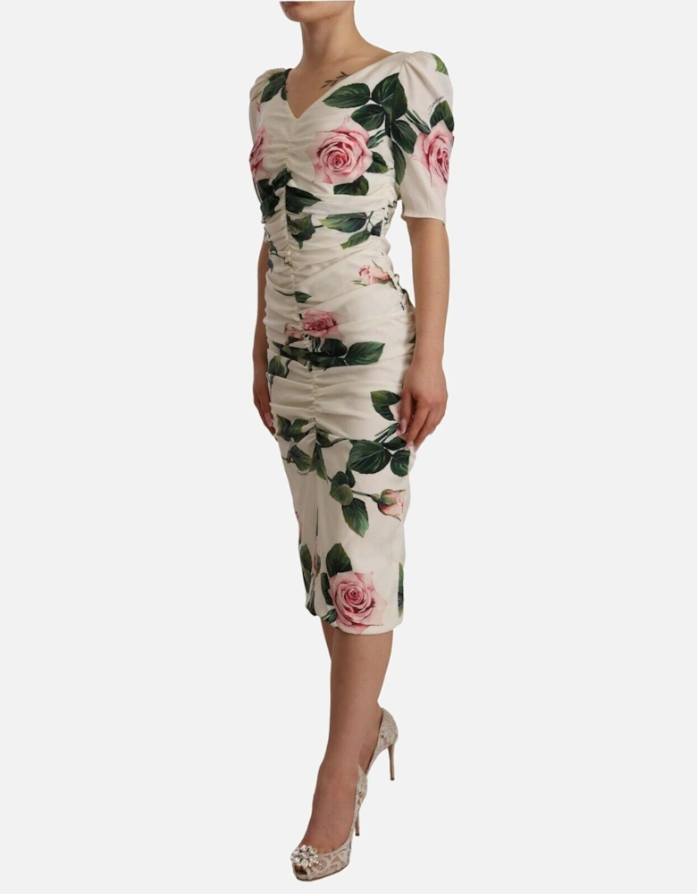 Dolce Gabbana Rose Print Midi Dress Women - White Dresses