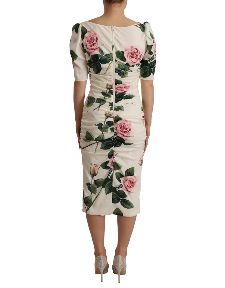 Dolce Gabbana Rose Print Midi Dress Women - White Dresses