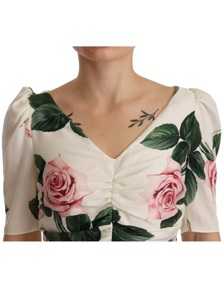 Dolce Gabbana Rose Print Midi Dress Women - White Dresses