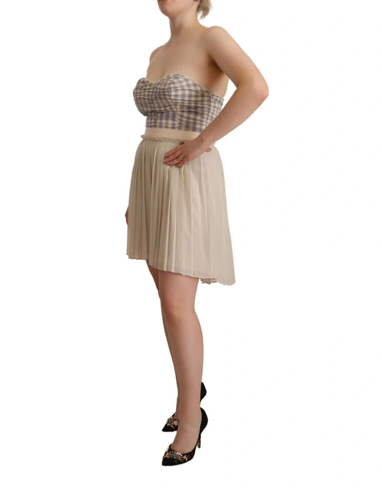 Beige Pleated ALine Dress Women Dresses