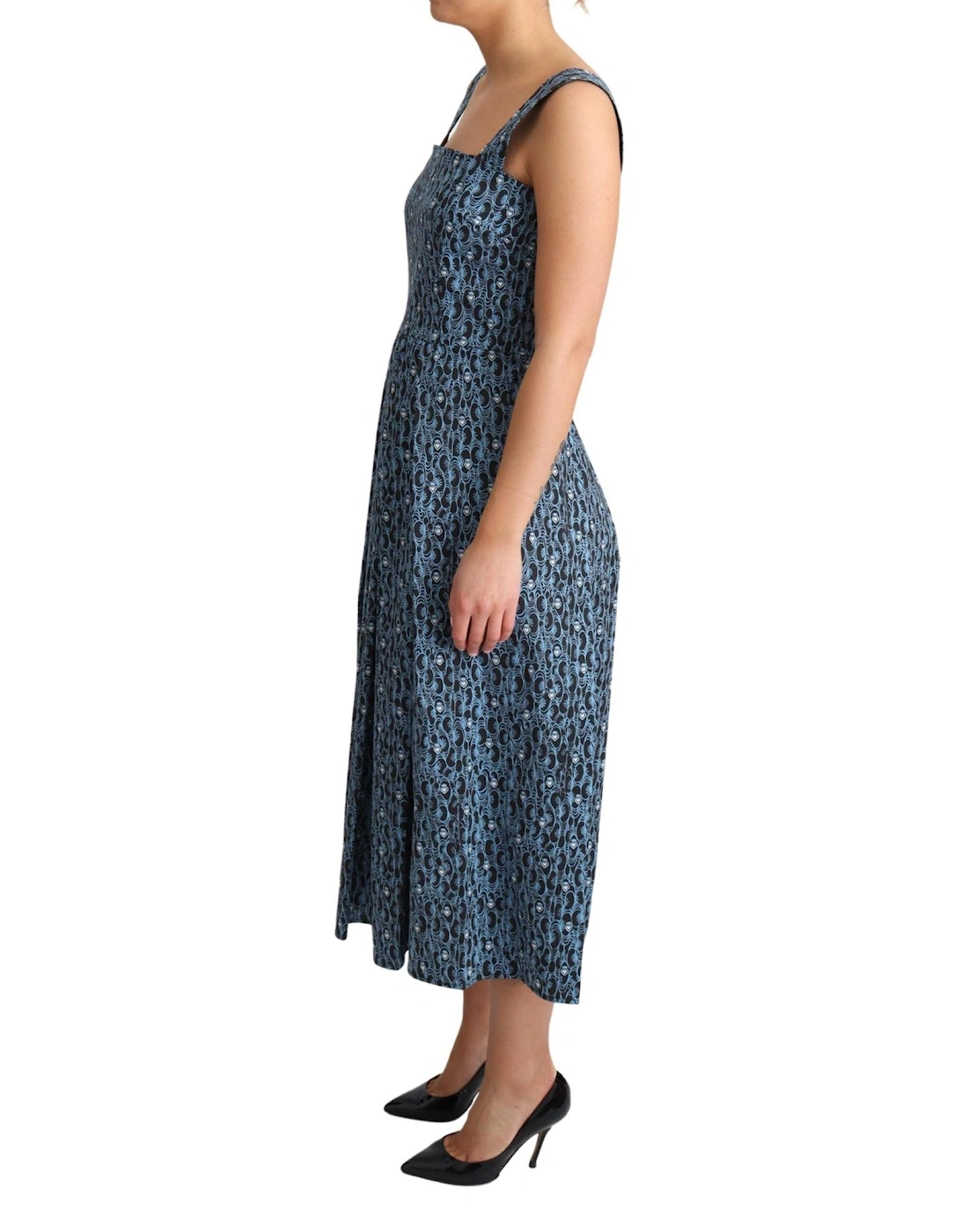 Printed Cotton Midi Dress Aline Style Women - Blue Dresses