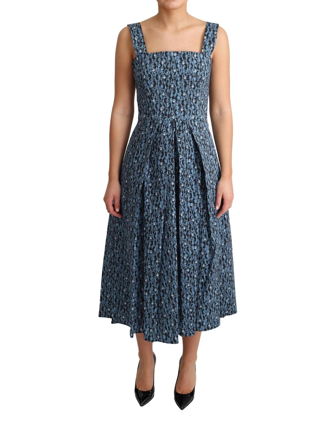 Printed Cotton Midi Dress Aline Style Women - Blue Dresses, 6 of 5