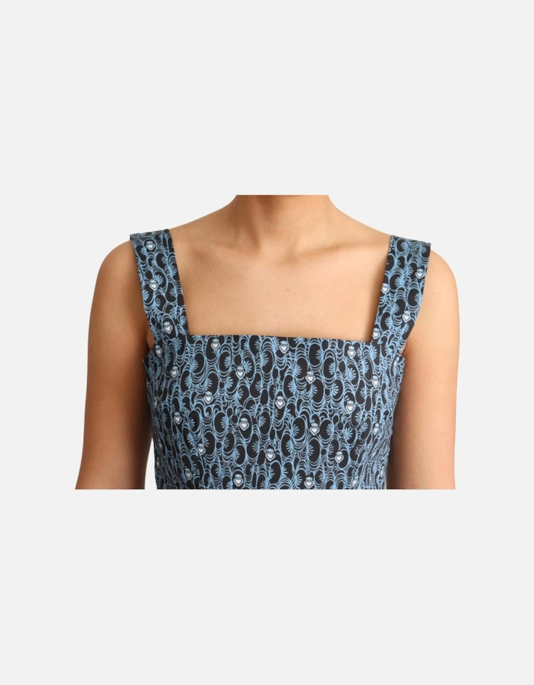 Printed Cotton Midi Dress Aline Style Women - Blue Dresses