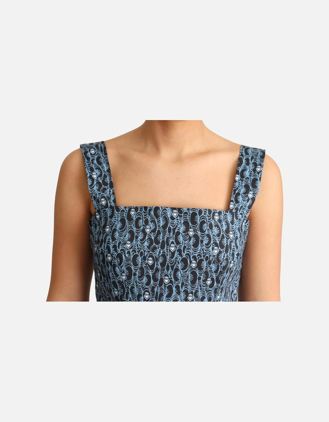 Printed Cotton Midi Dress Aline Style Women - Blue Dresses