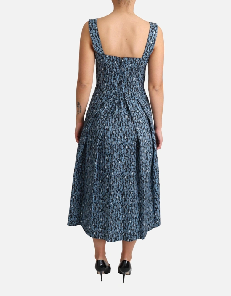 Printed Cotton Midi Dress Aline Style Women - Blue Dresses