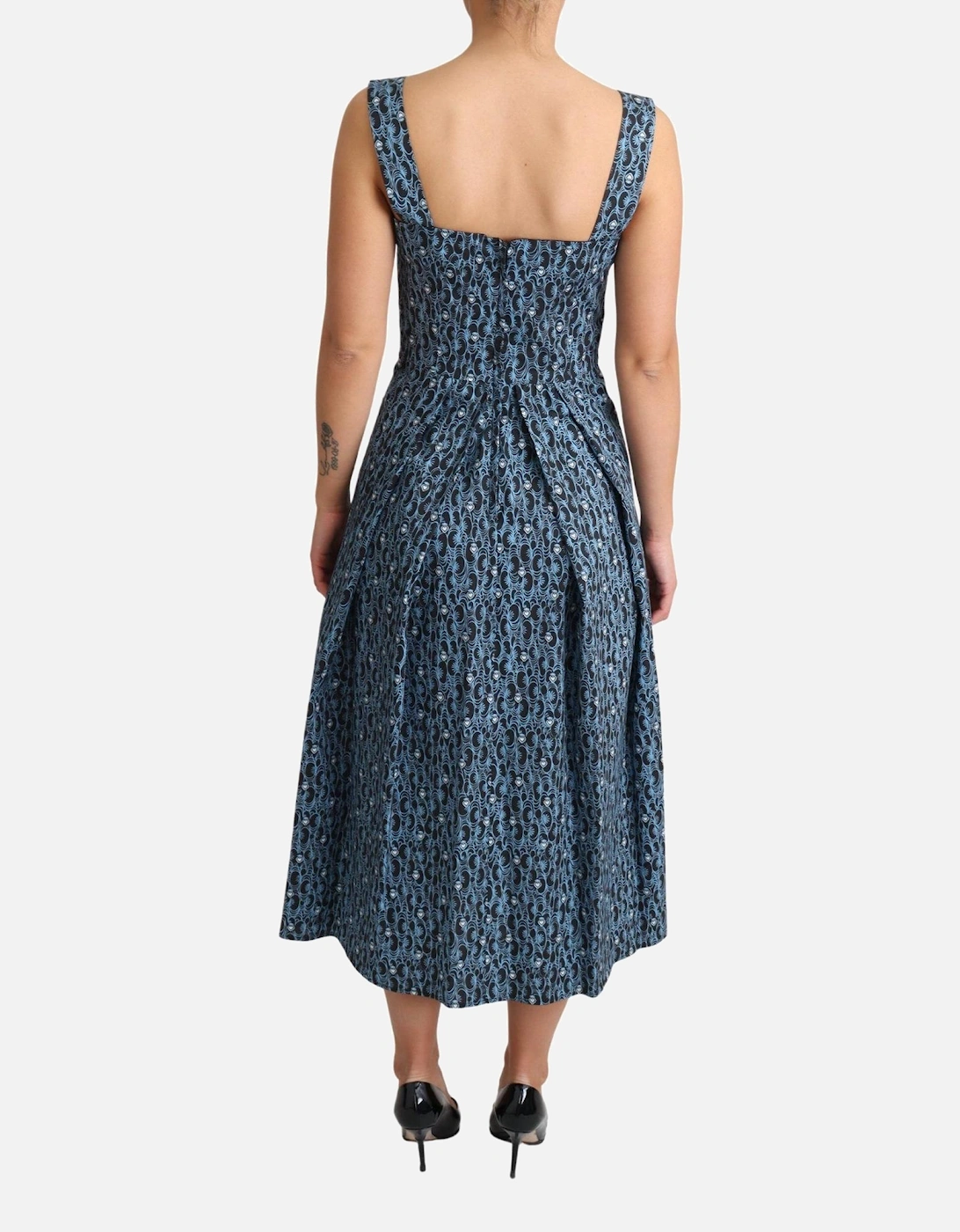 Printed Cotton Midi Dress Aline Style Women - Blue Dresses