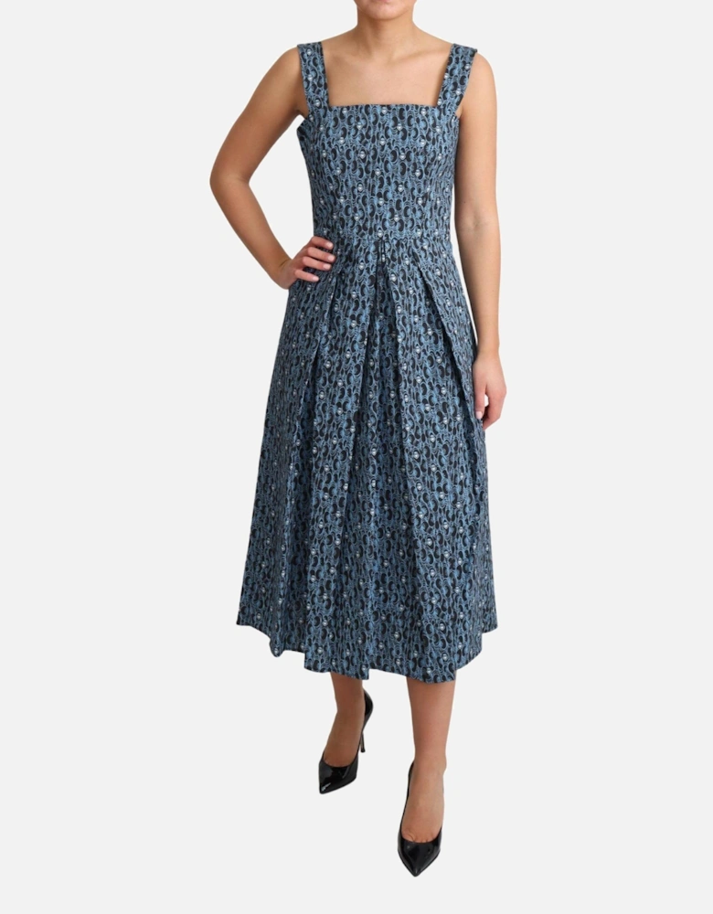 Printed Cotton Midi Dress Aline Style Women - Blue Dresses