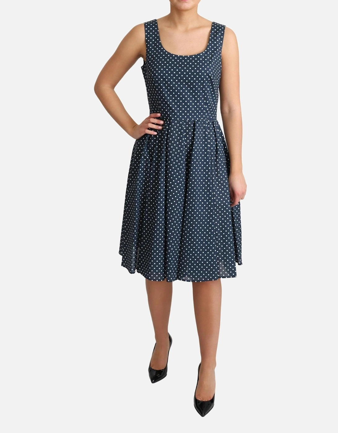 Polka Dot Dress Aline Sleeveless Women - Blue Dresses