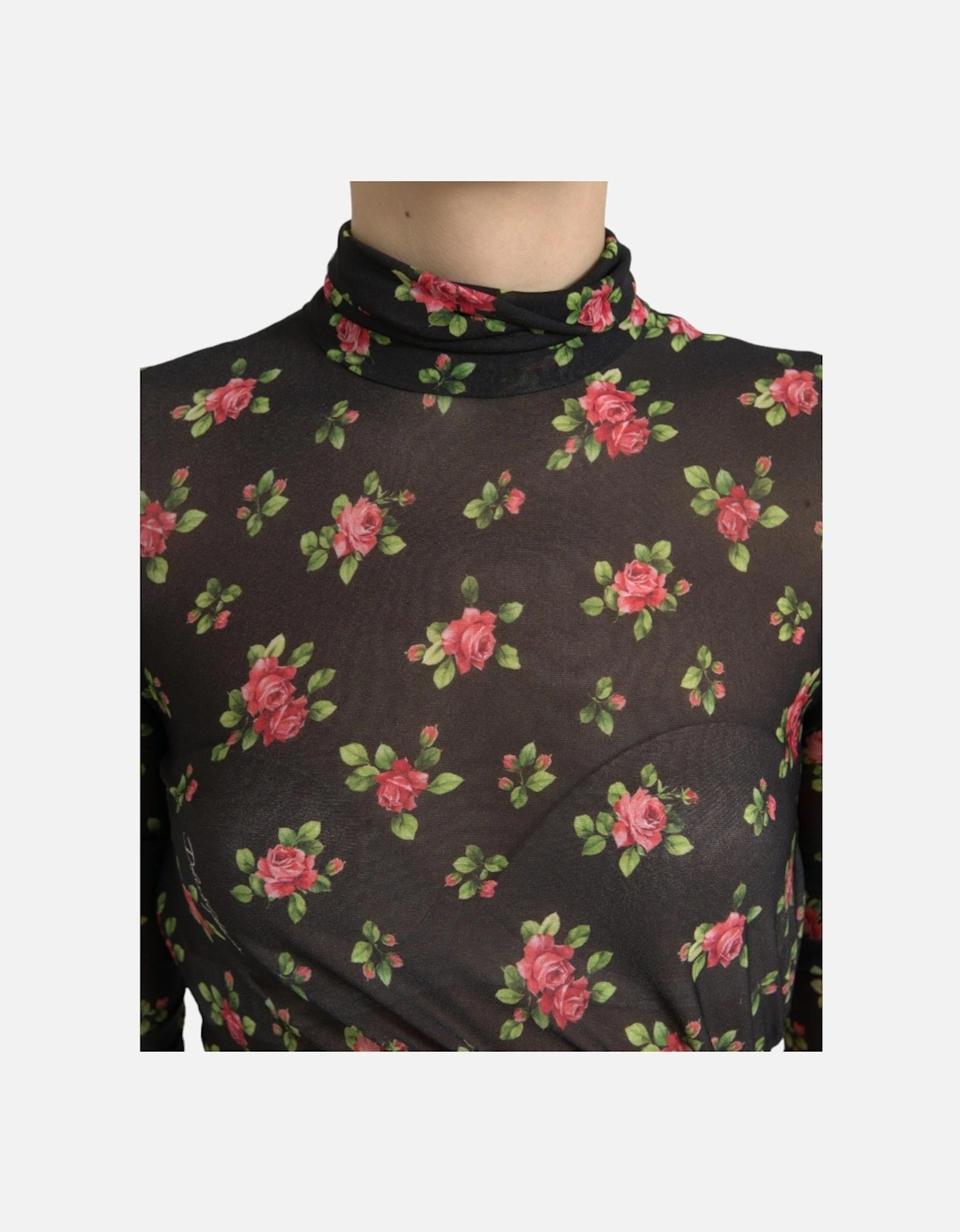 Floral Print Mesh Midi Dress Cutout Midi Dress Women - Black Dresses