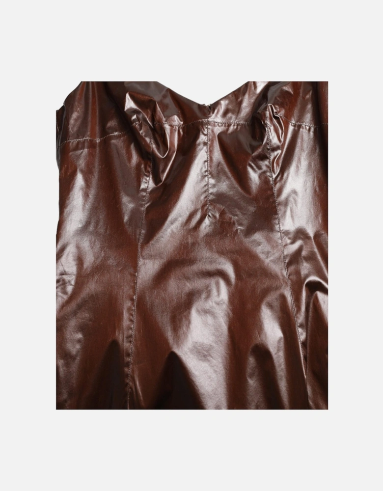Faux Leather Midi Dress Sleeveless VNeck Women - Brown Dresses