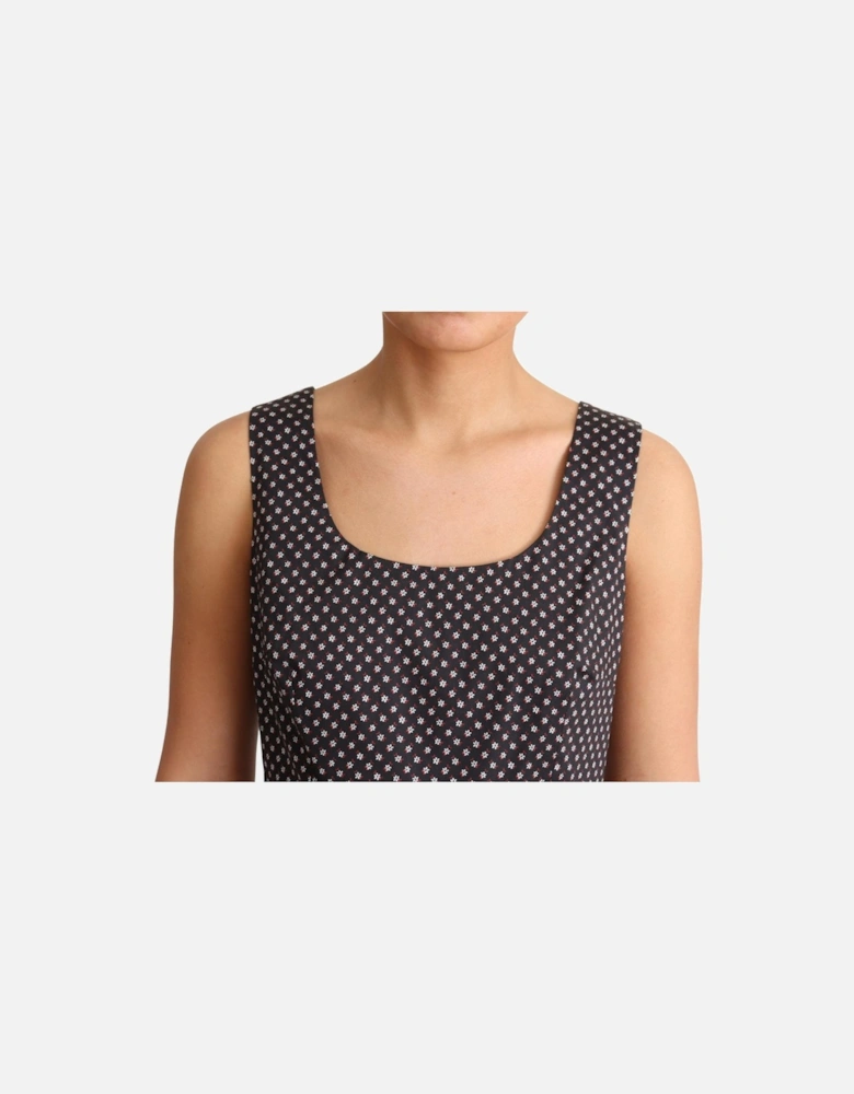 FloralPrint Cotton Poplin Dress Aline Midi Dress Women - Black Dresses