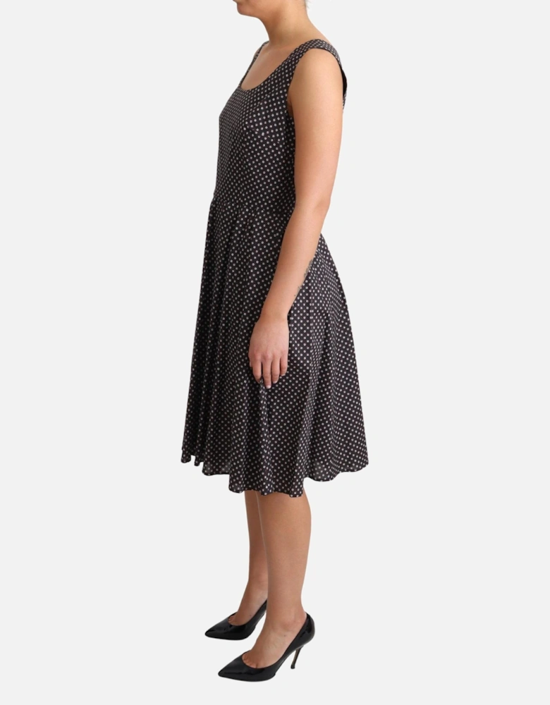 FloralPrint Cotton Poplin Dress Aline Midi Dress Women - Black Dresses