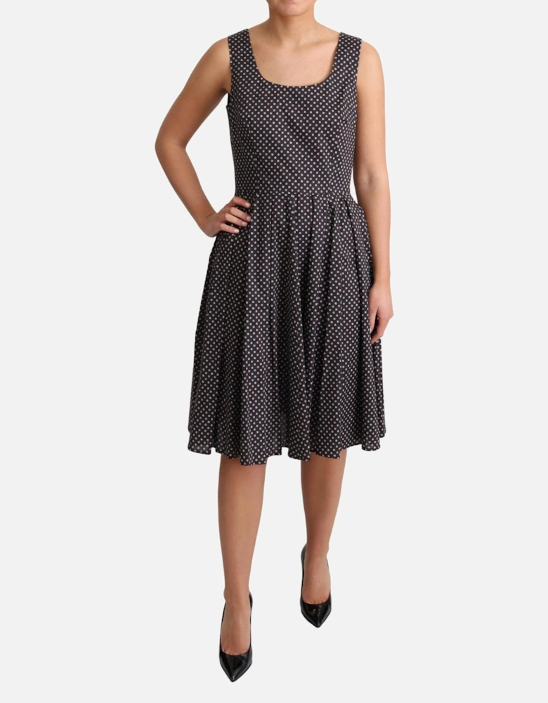 FloralPrint Cotton Poplin Dress Aline Midi Dress Women - Black Dresses