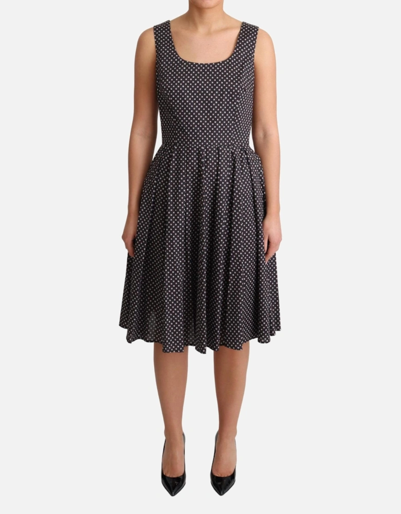 FloralPrint Cotton Poplin Dress Aline Midi Dress Women - Black Dresses