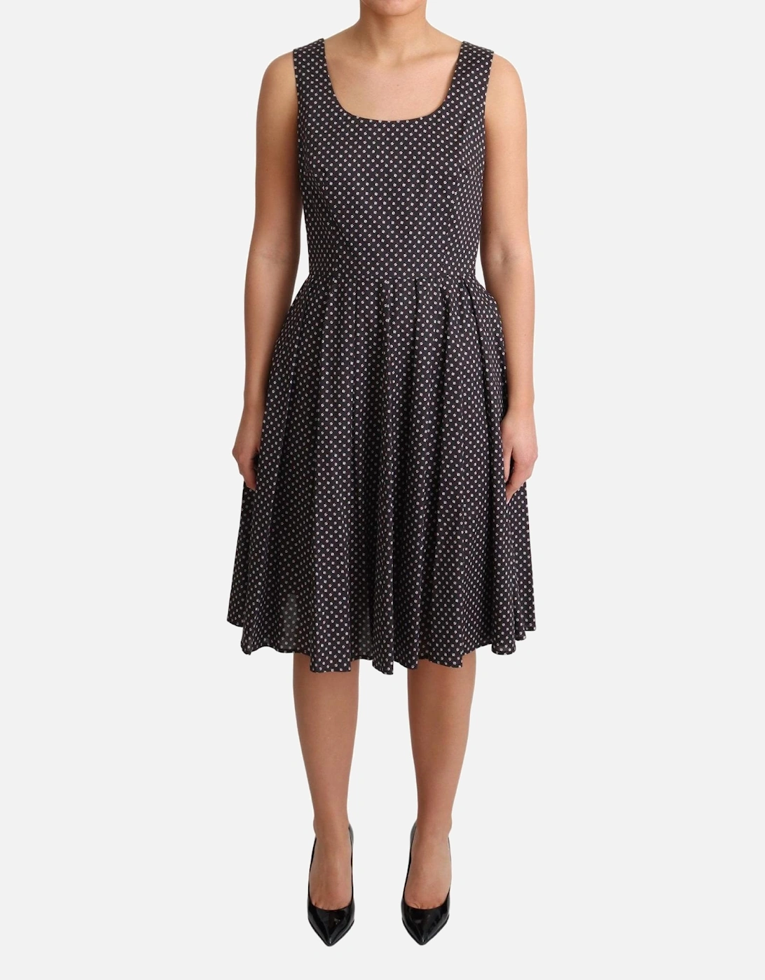 FloralPrint Cotton Poplin Dress Aline Midi Dress Women - Black Dresses, 6 of 5