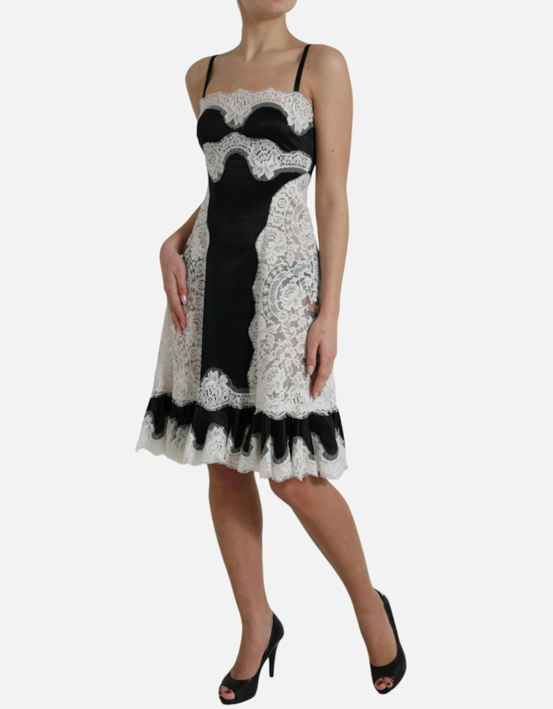 Lace Satin ALine Mini Dress Women - Black And White Dresses