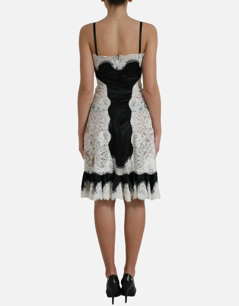 Lace Satin ALine Mini Dress Women - Black And White Dresses