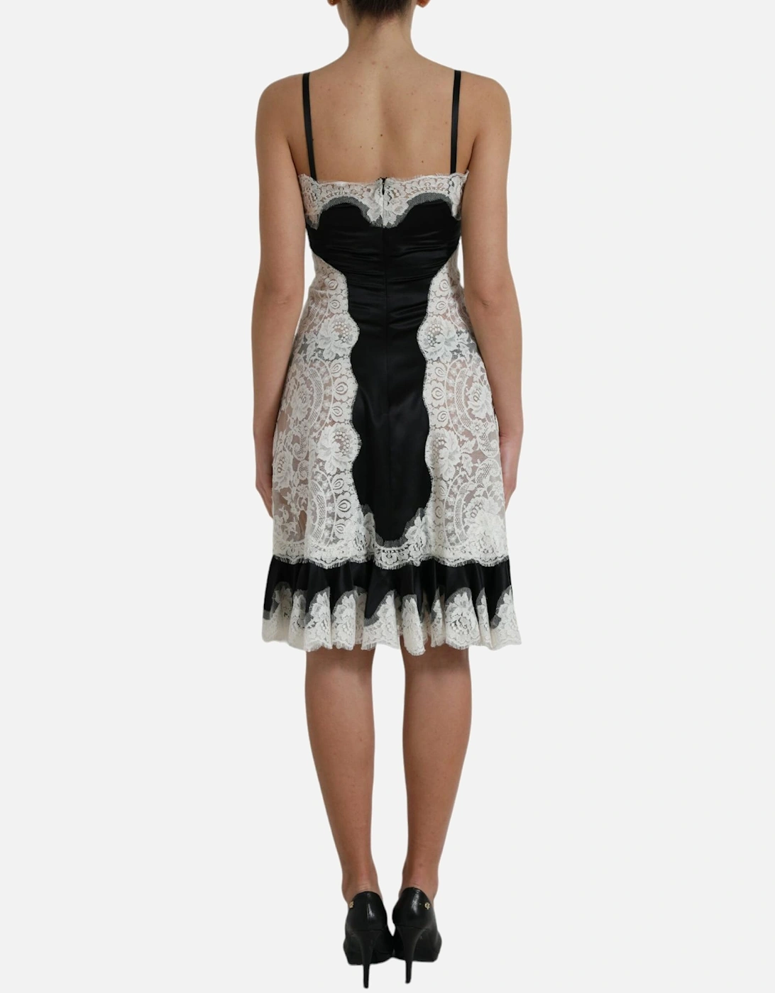 Lace Satin ALine Mini Dress Women - Black And White Dresses