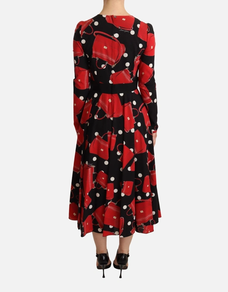 Red Handbag Print Midi Dress Women - Black Dresses