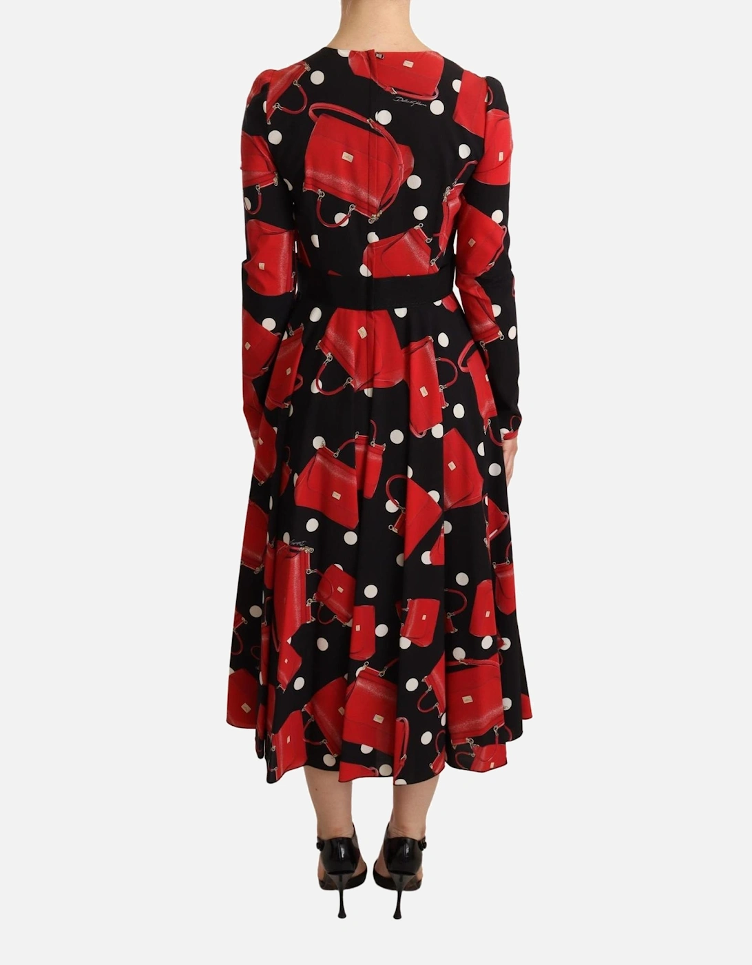 Red Handbag Print Midi Dress Women - Black Dresses