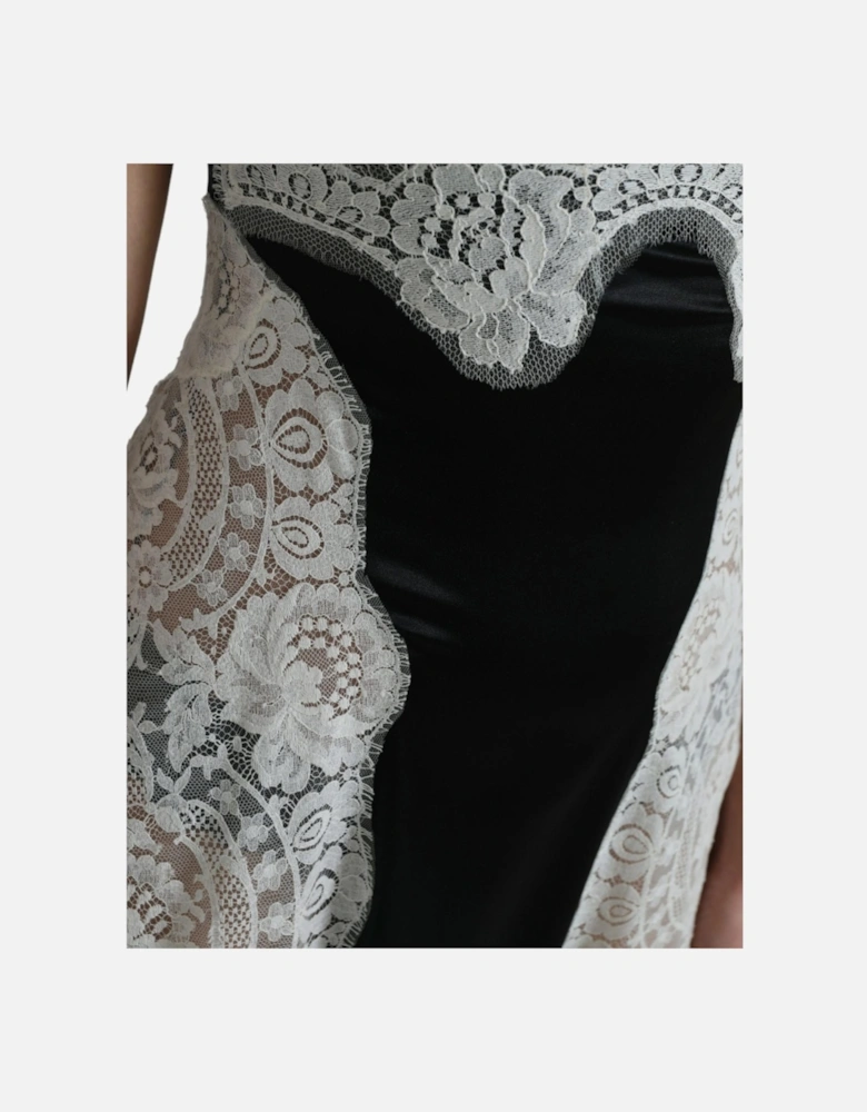 Lace Satin ALine Mini Dress Women - Black And White Dresses