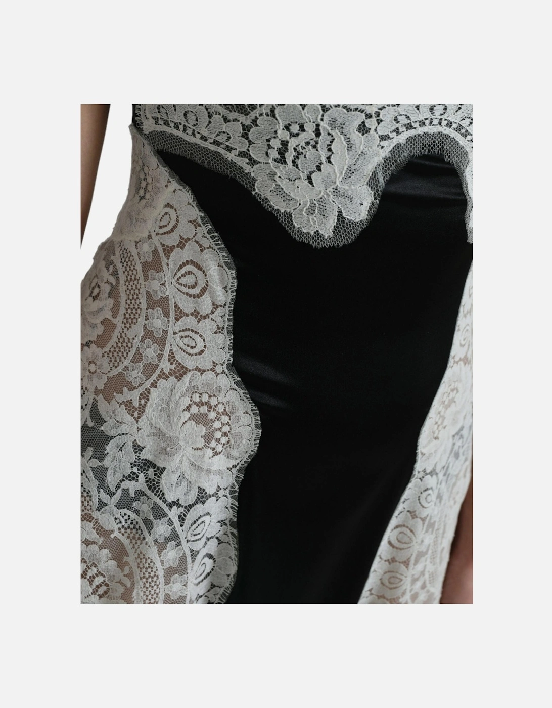 Lace Satin ALine Mini Dress Women - Black And White Dresses