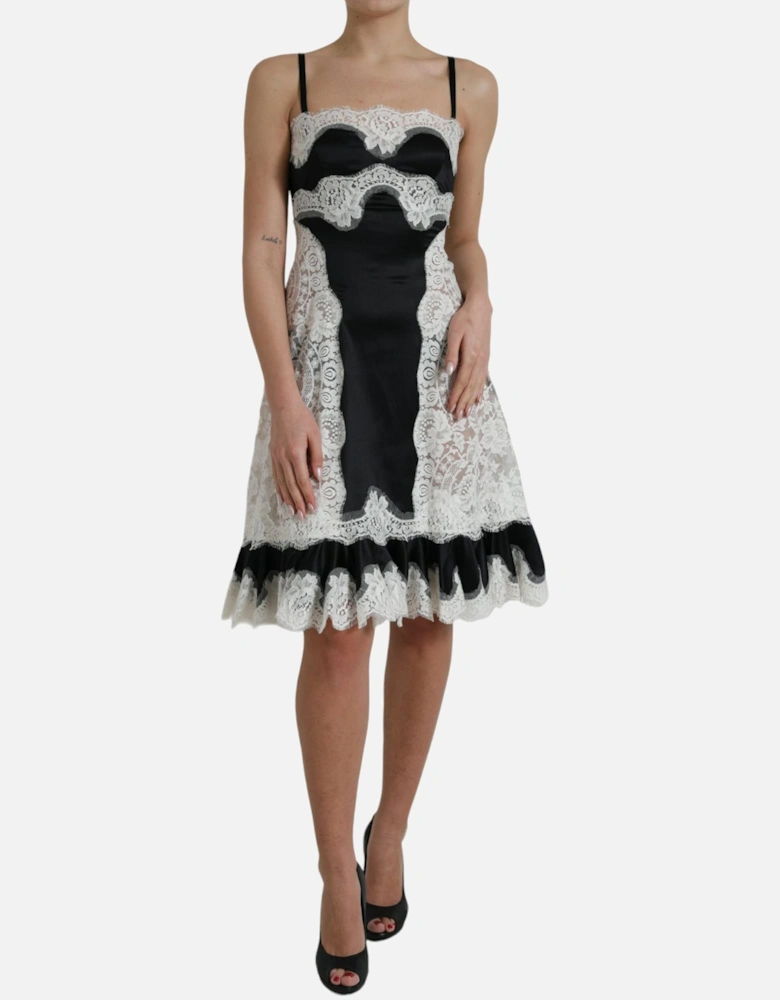 Lace Satin ALine Mini Dress Women - Black And White Dresses