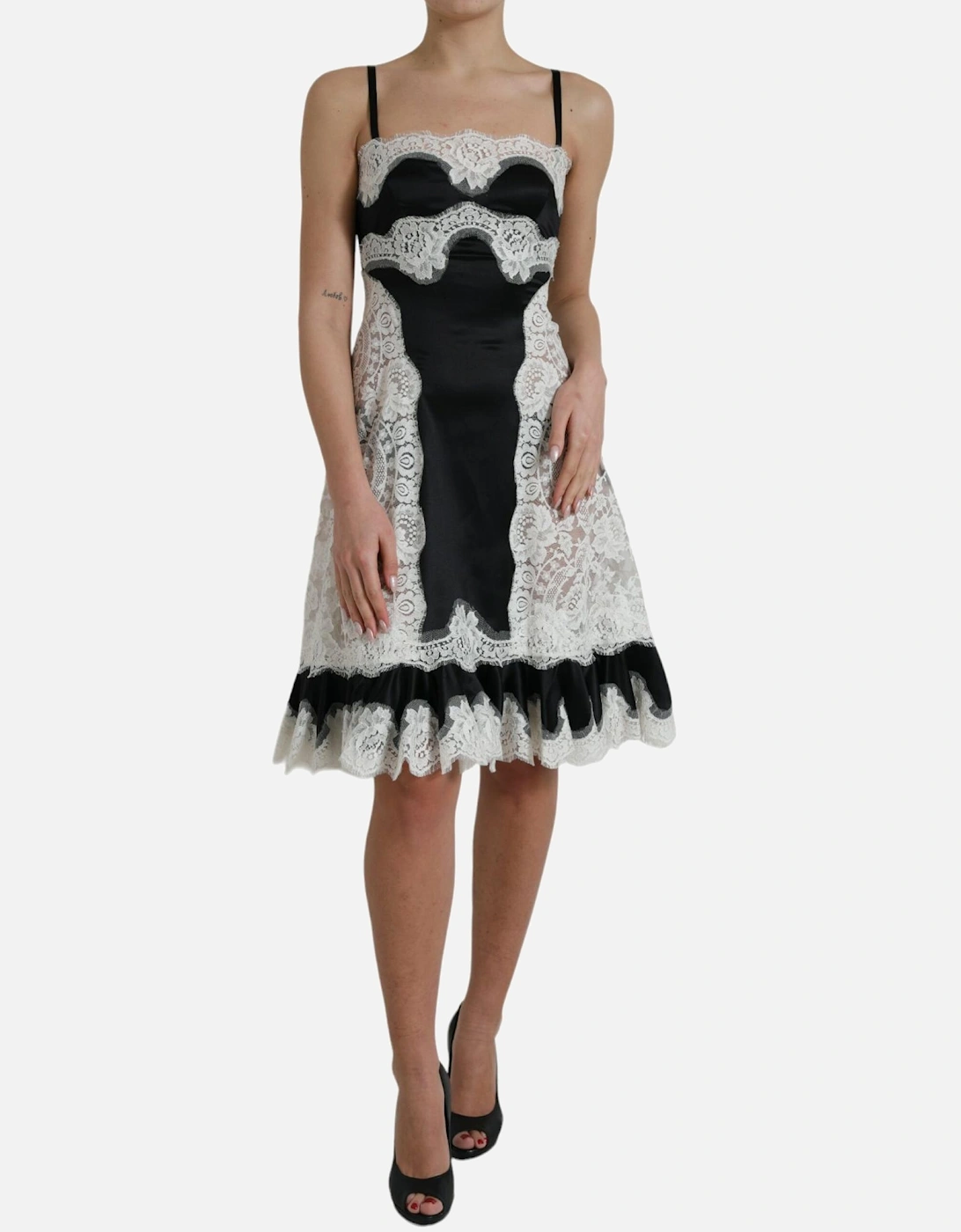 Lace Satin ALine Mini Dress Women - Black And White Dresses, 7 of 6