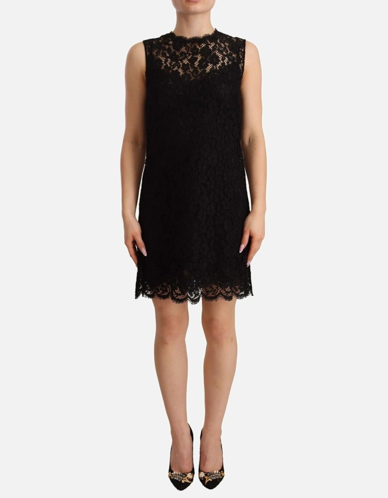 Lace Mini Dress Sleeveless Round Neck Women - Black Dresses