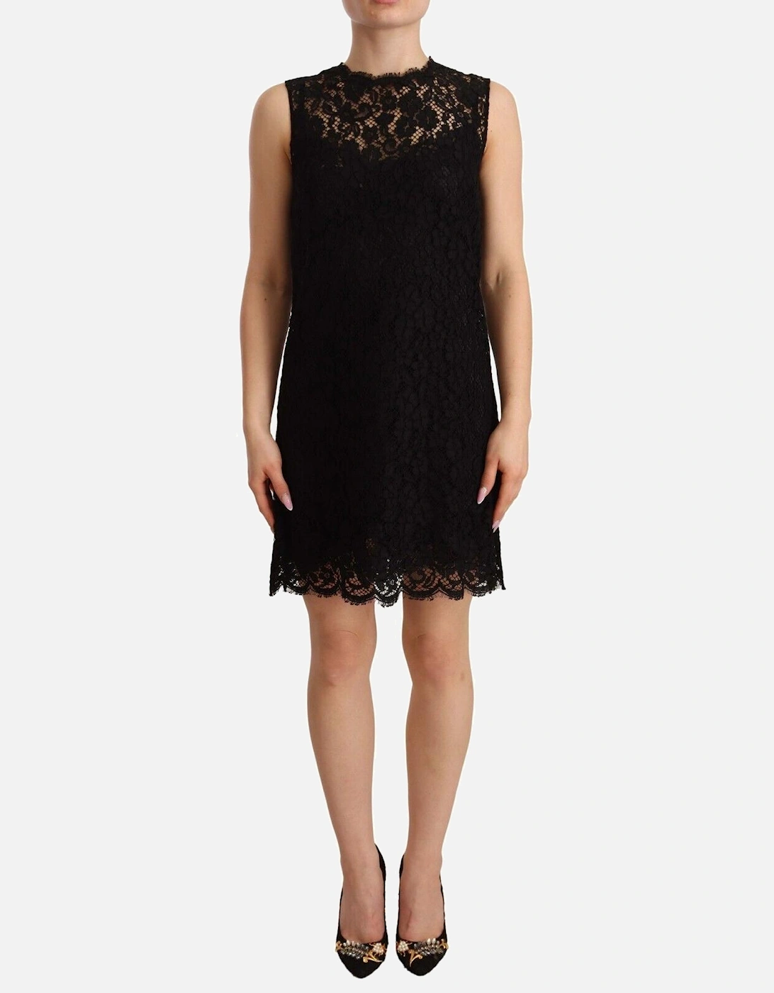 Lace Mini Dress Sleeveless Round Neck Women - Black Dresses, 5 of 4