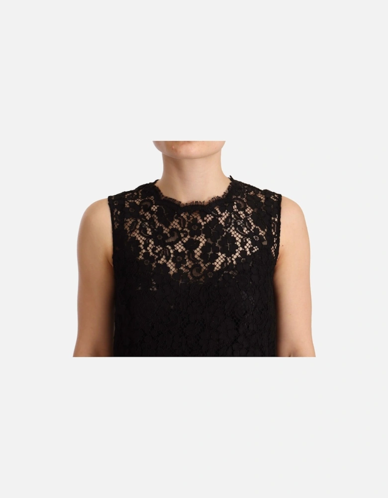 Lace Mini Dress Sleeveless Round Neck Women - Black Dresses