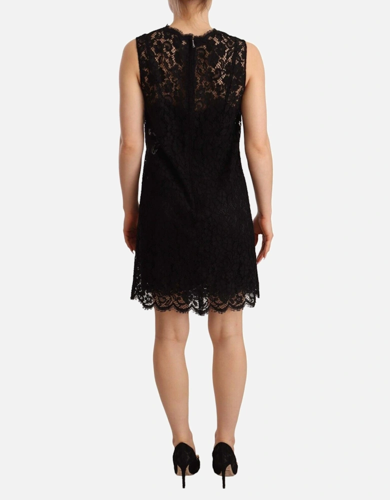 Lace Mini Dress Sleeveless Round Neck Women - Black Dresses