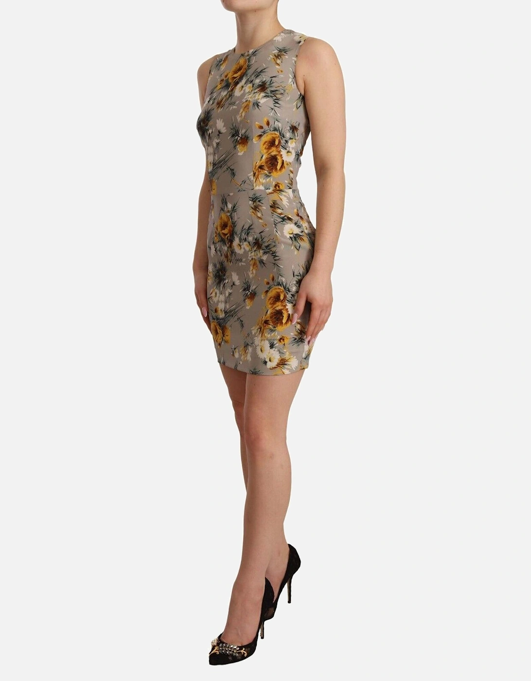 Floral Print Mini Dress Sleeveless Women - Gray Dresses