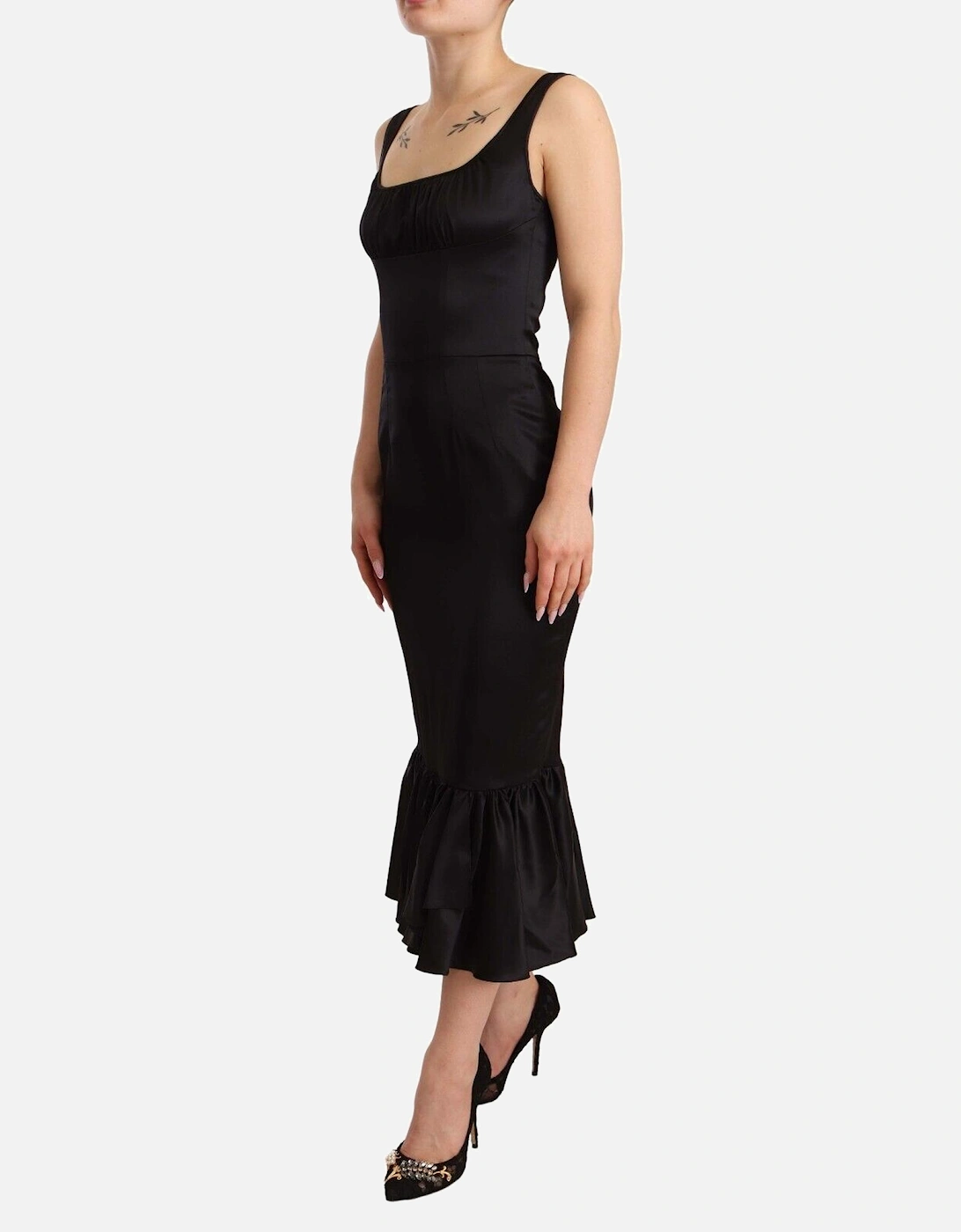 Dolce Gabbana Silk Midi Dress Ruffled Hem Women - Black Dresses