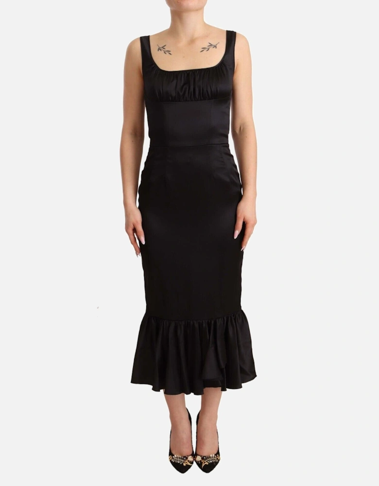 Dolce Gabbana Silk Midi Dress Ruffled Hem Women - Black Dresses
