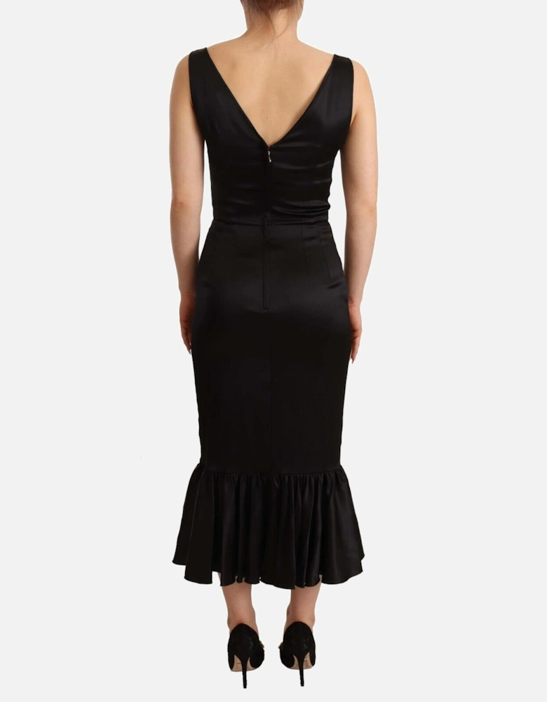 Dolce Gabbana Silk Midi Dress Ruffled Hem Women - Black Dresses