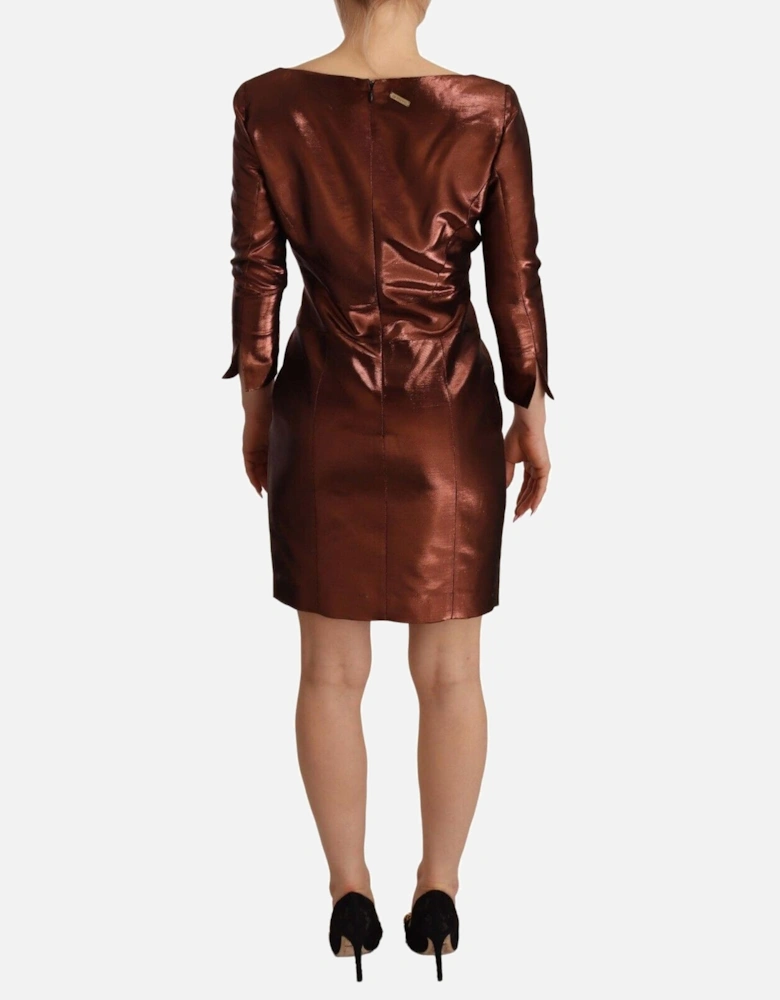 Metallic Mini Dress Square Neck 34 Sleeves Women - Bronze Dresses